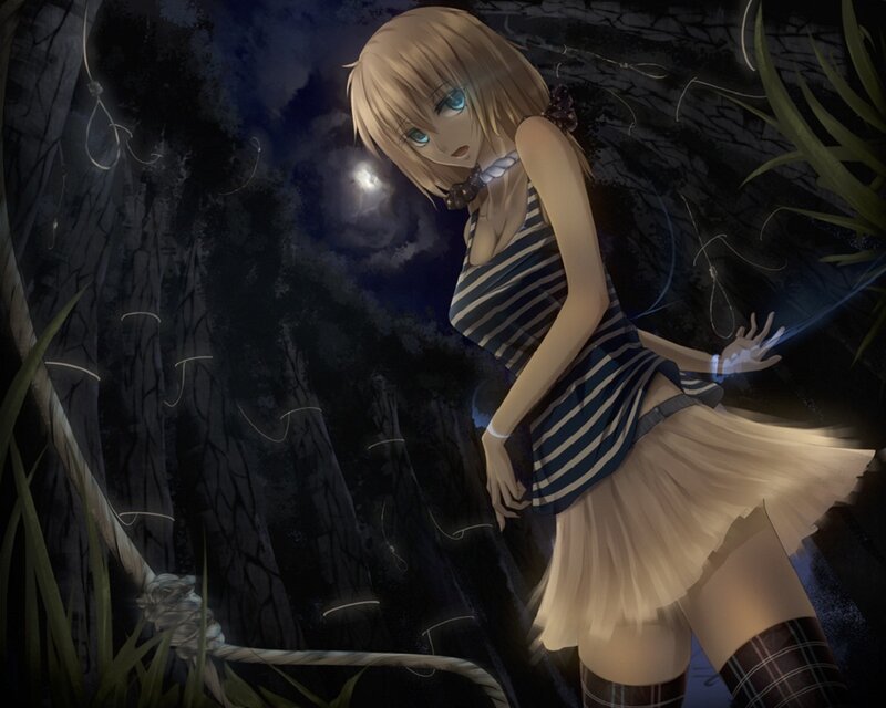Blonde Girl in Striped Dress — Blue
