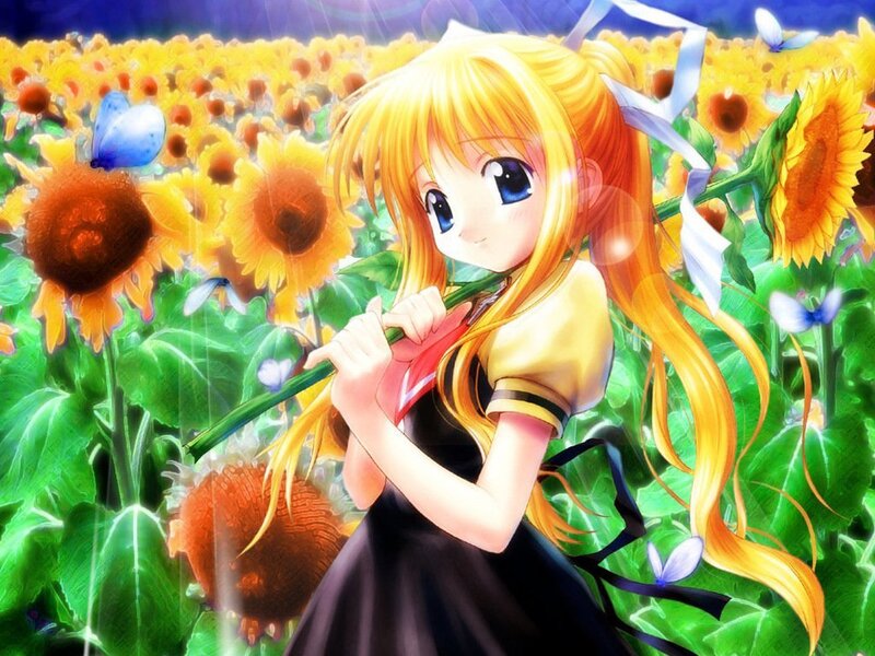 Blonde Girl in Sunflower Field