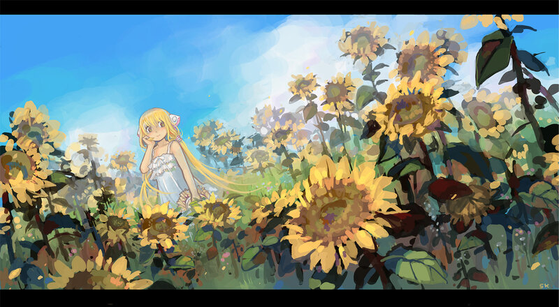 Blonde Girl in Sunflower Field — Yellow, Serene