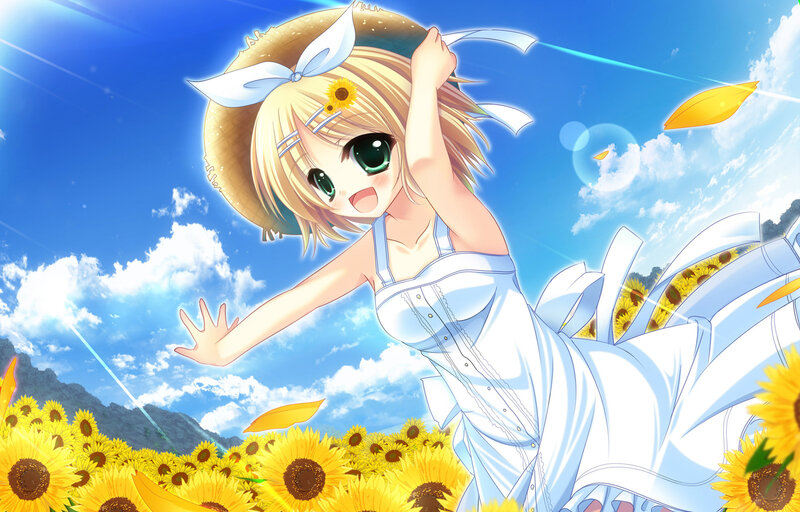 Blonde Girl in Sunflowers — Blue