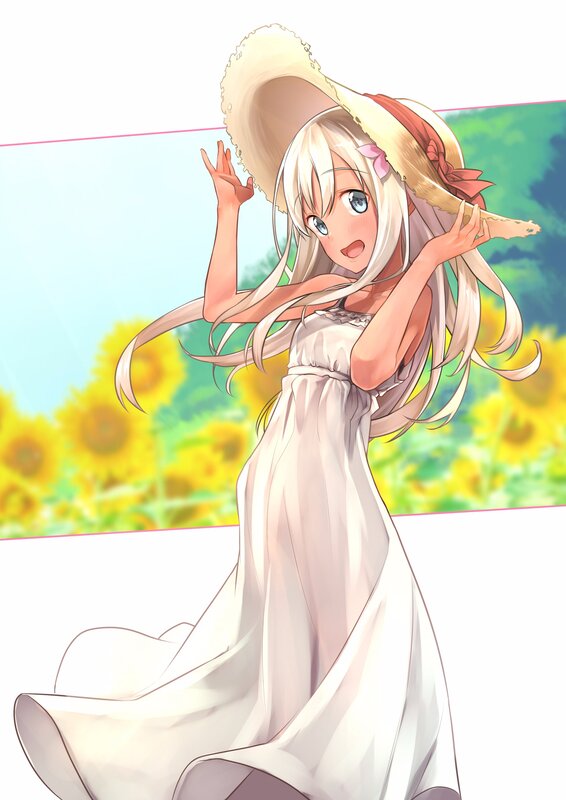 Blonde Girl in Sunflowers — White