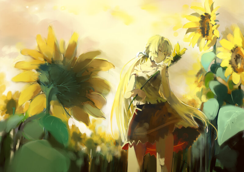 Blonde Girl in Sunflowers — Yellow, Serene
