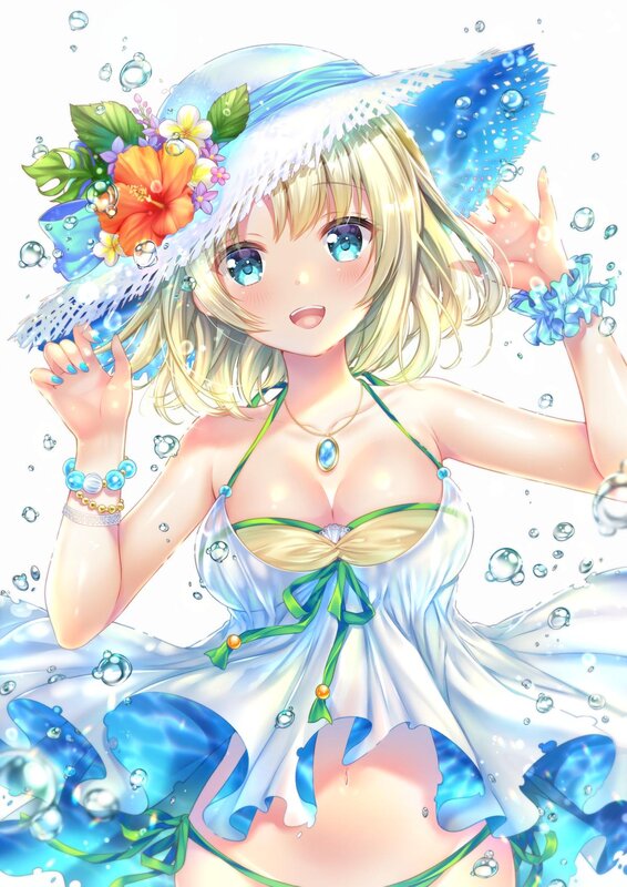 Blonde Girl in Swimsuit — Blue, Playful, Summer
