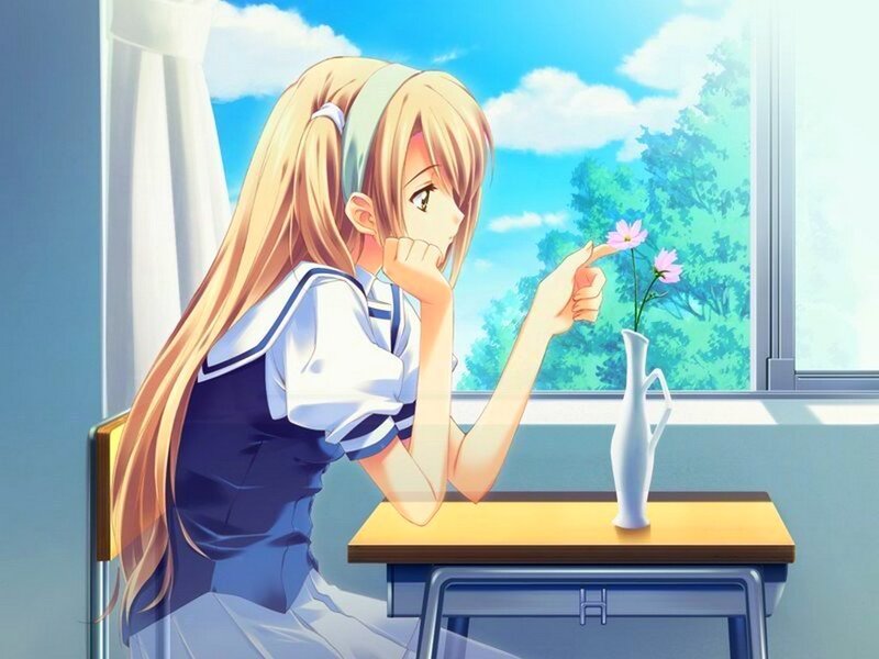 Blonde Girl in Uniform — Blue, Serene, Afternoon