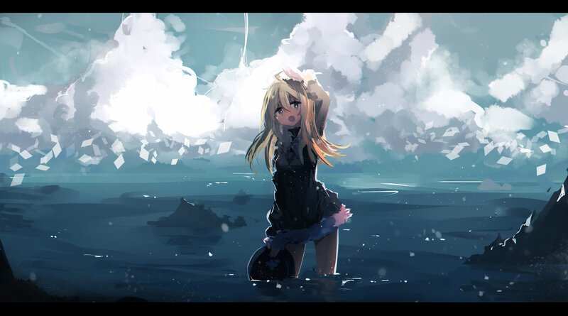 Blonde Girl in Water — Blue, Dramatic, Digital Art