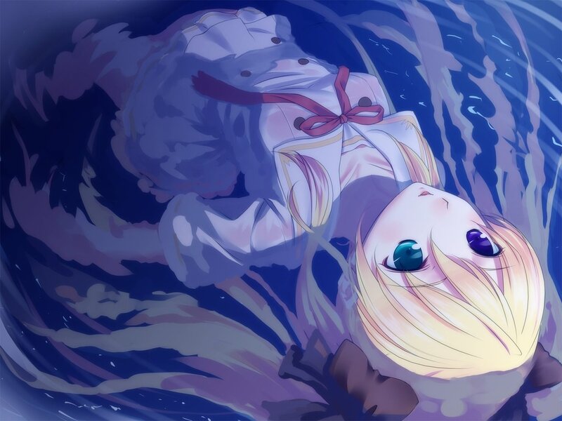 Blonde Girl in Water — Blue, Dramatic