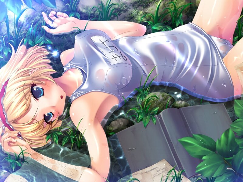 Blonde girl in wet clothes
