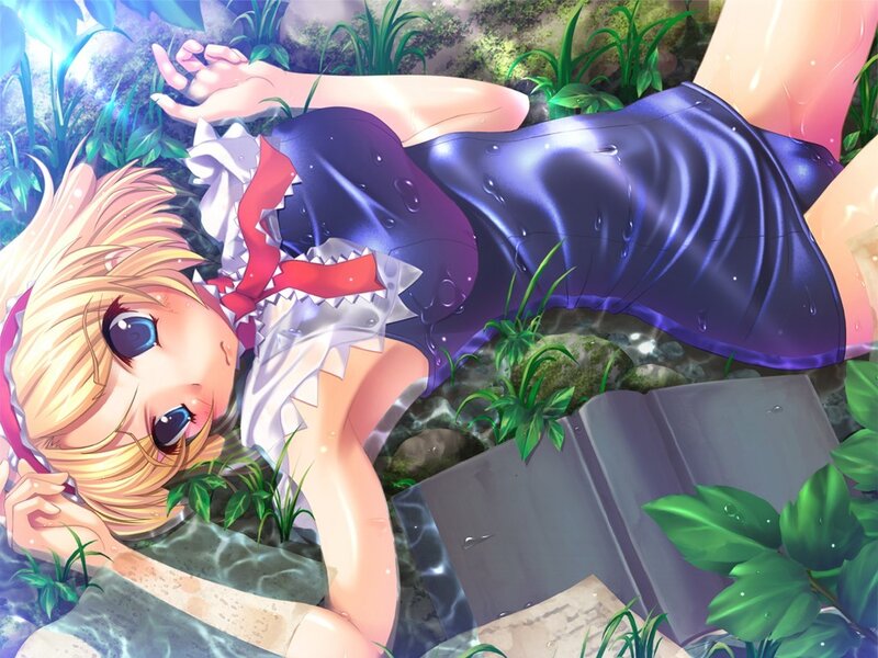 Blonde girl in wet dress