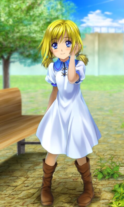 blonde girl in white dress