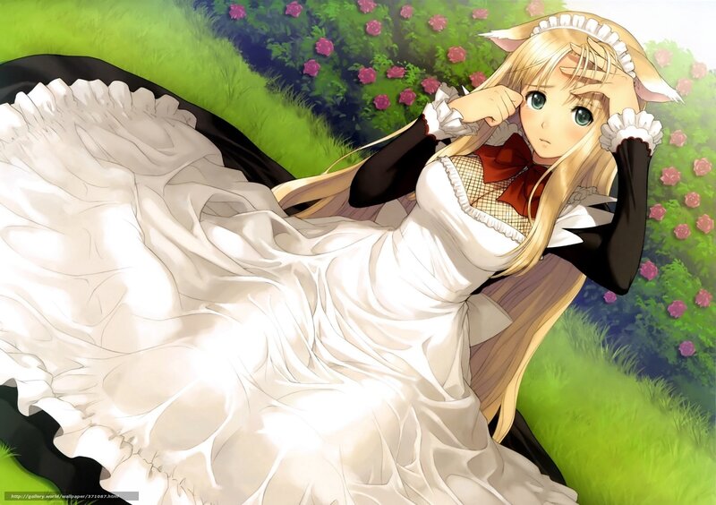 Blonde girl in white dress