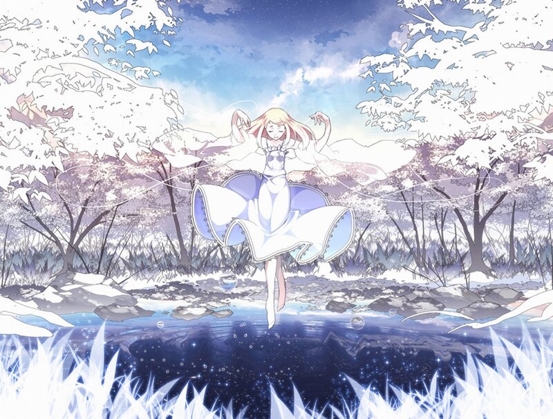 Blonde Girl in White Dress — Blue, Serene, Spring