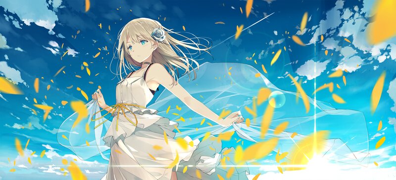 Blonde Girl in White Dress — Blue, Serene, Summer