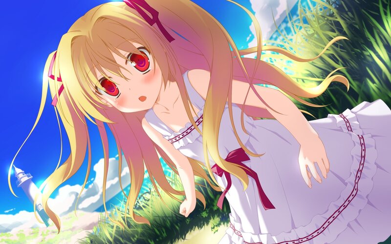 Blonde Girl in White Dress — Blue, Serene