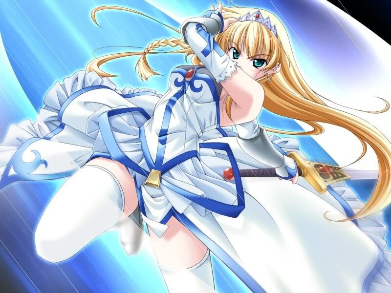 Blonde Girl in White Dress — Dramatic, Anime, Sword