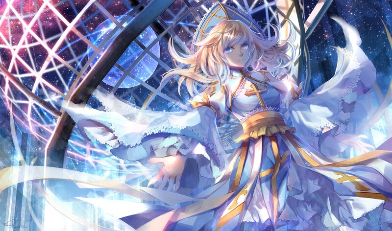 Blonde Girl in White Dress — Dramatic, Night, Digital Art