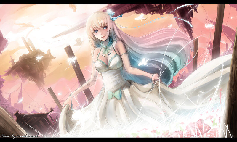 Blonde Girl in White Dress — Dramatic, Sunset