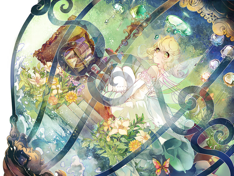 Blonde Girl in White Dress — Green, Dreamy