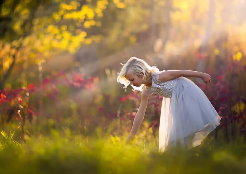Blonde Girl in White Dress — Green, Serene
