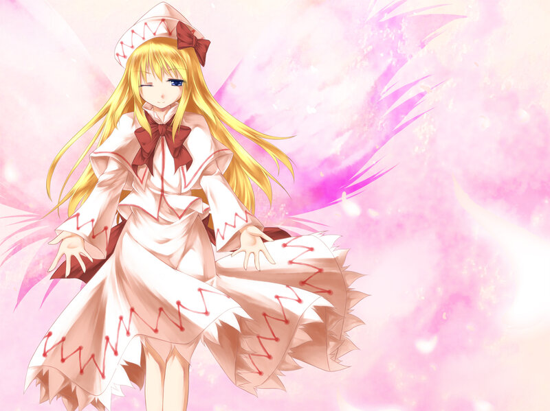 Blonde Girl in White Dress — Pink, Serene