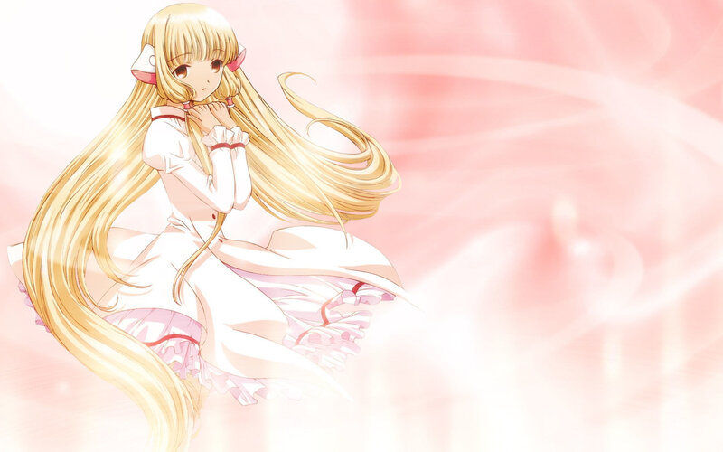 Blonde Girl in White Dress — Pink