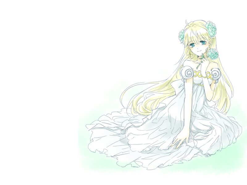 Blonde Girl in White Dress — Serene, Anime, Flowers