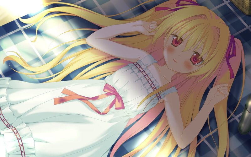 Blonde Girl in White Dress — Yellow, Peaceful