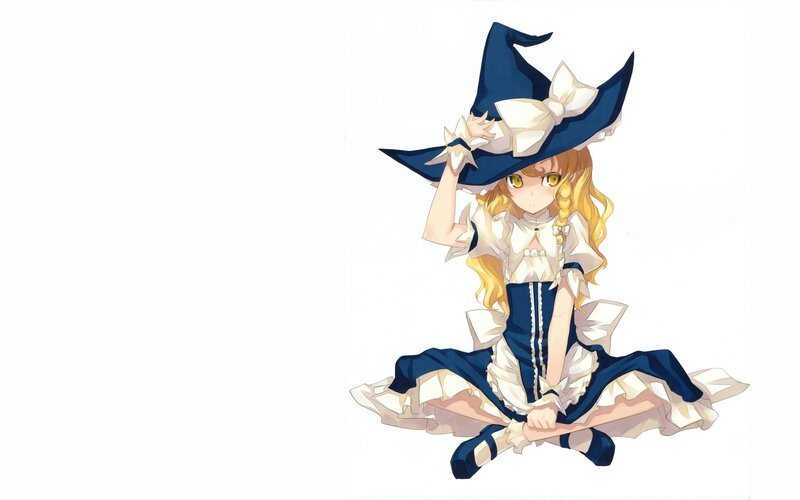 Blonde Girl in Witch Hat — Blue, Playful