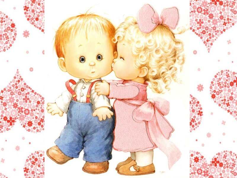 Blonde Girl Kissing Boy
