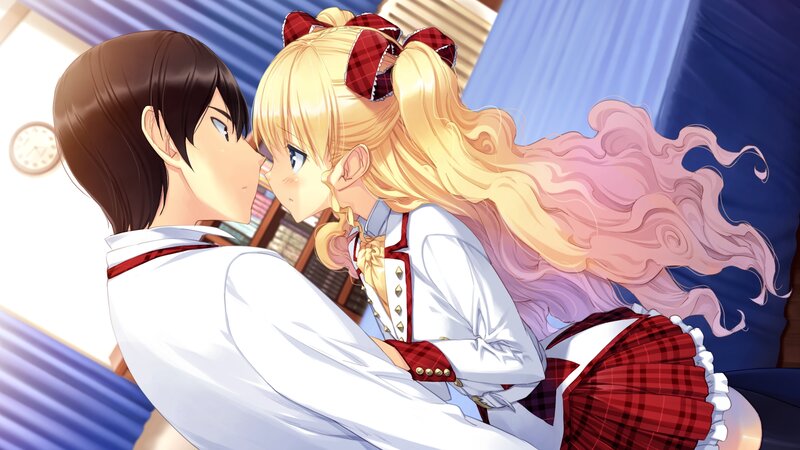 Blonde Girl Kissing Boy — White