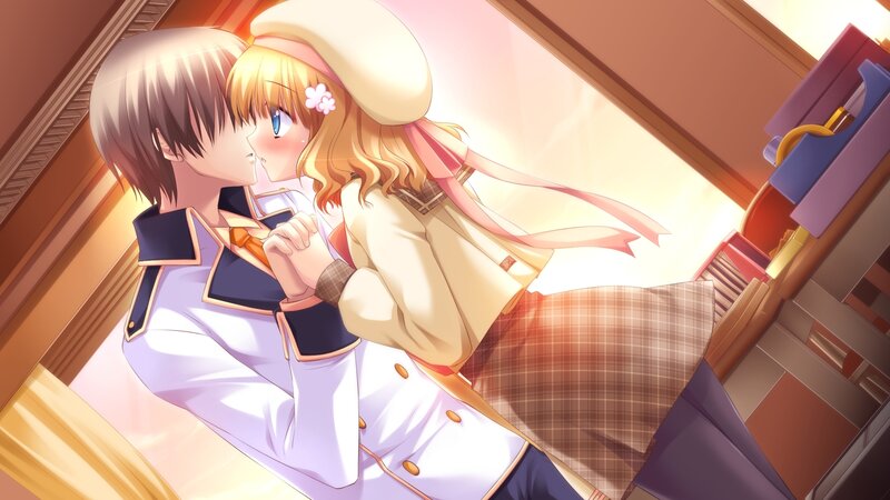 Blonde Girl Kissing Boy — Yellow, Romantic, Afternoon