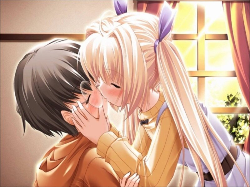 Blonde Girl Kissing Boy — Yellow, Romantic