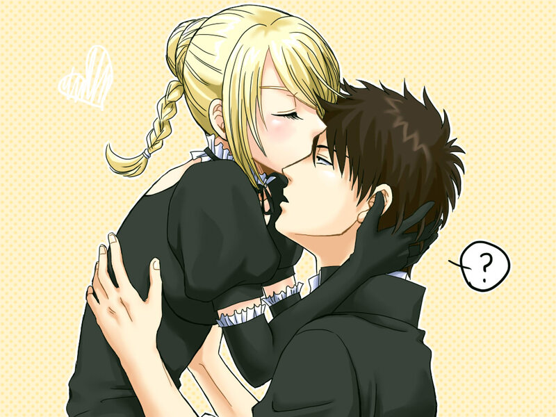 Blonde Girl Kissing Boy — Yellow