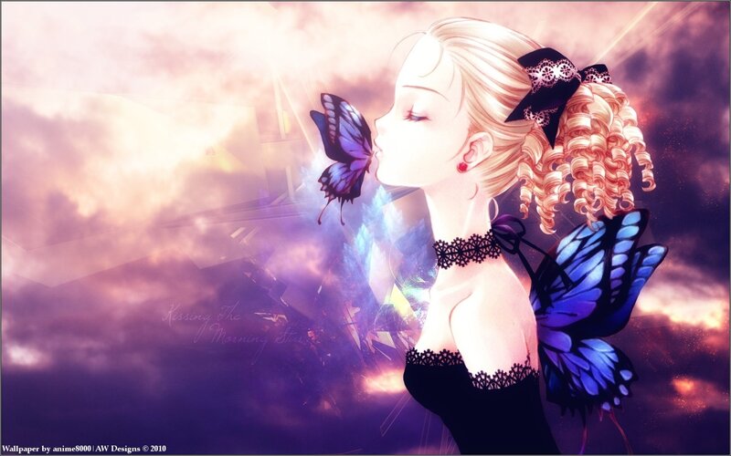 Blonde Girl Kissing Butterfly