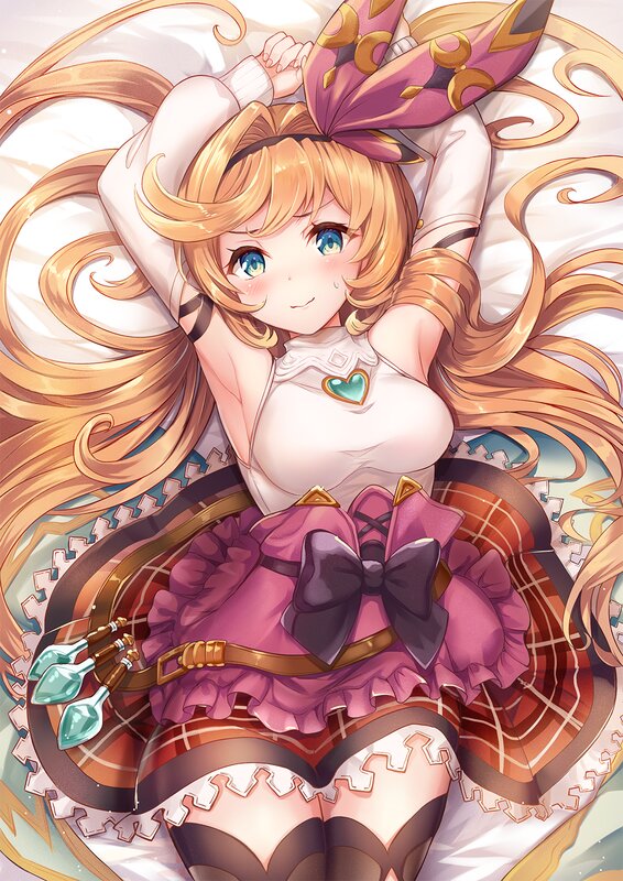 Blonde Girl Lying Down — Pink, Calm, Anime, Long Hair