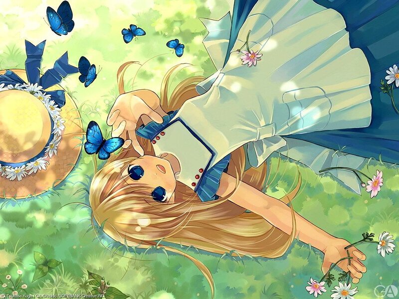 Blonde Girl Lying in Grass — Green, Serene