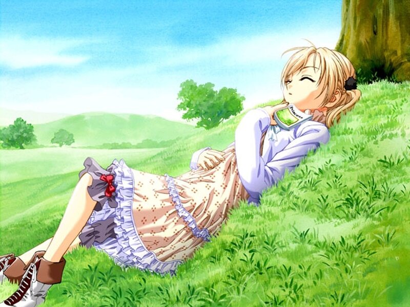 Blonde Girl Lying in Grass — Green
