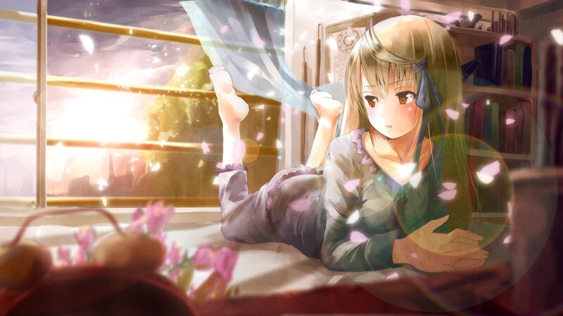 Blonde Girl Lying on Floor — Green