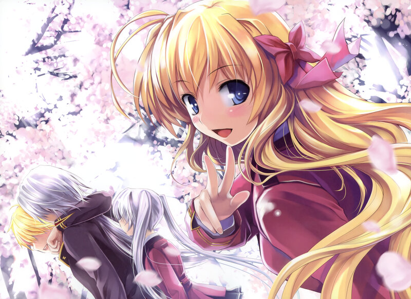 Blonde Girl Making Peace Sign — Pink, Cheerful, Spring, Anime