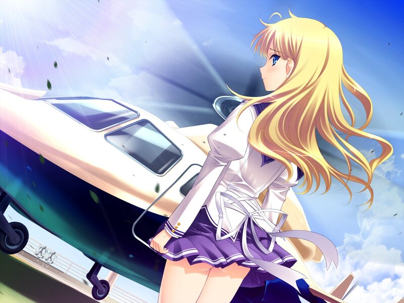 blonde girl near airplane