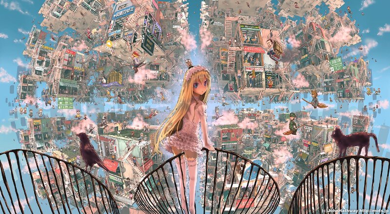 Blonde Girl on Balcony — Blue, Dreamy, Afternoon, Digital Art
