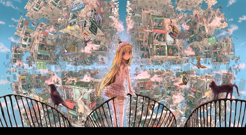 Blonde Girl on Balcony — Blue, Dreamy, Afternoon