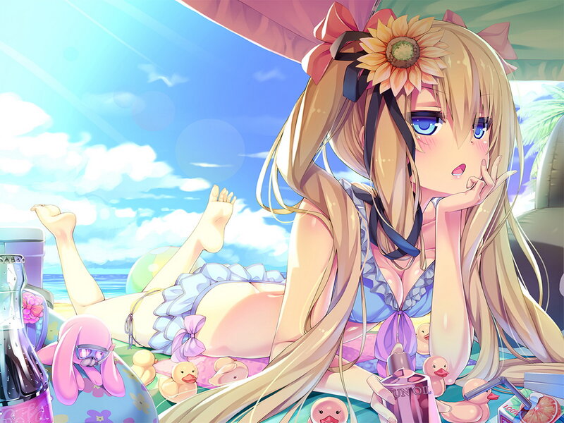 Blonde Girl on Beach — Blue, Relaxed