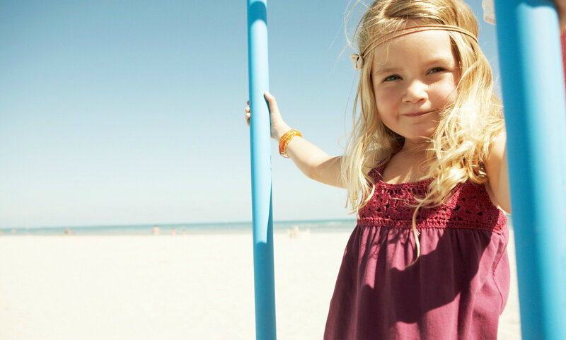 Blonde Girl on Beach — Blue