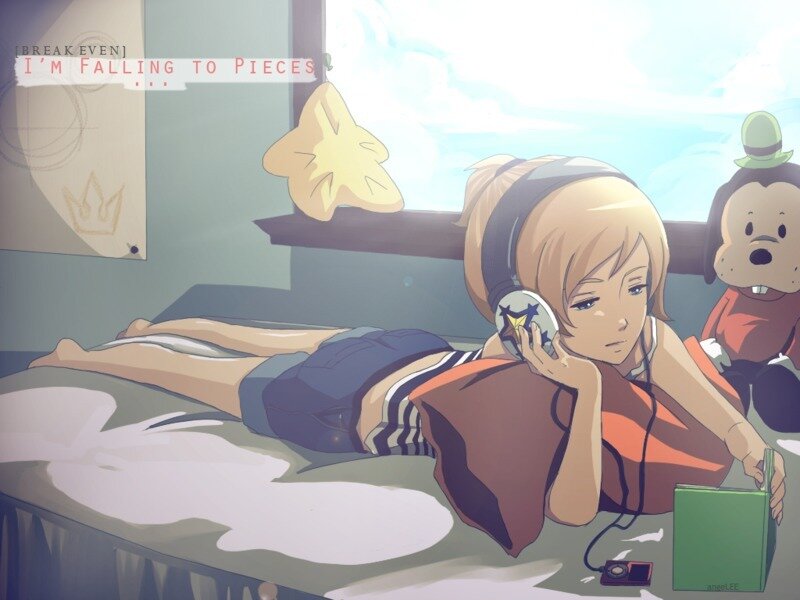 Blonde Girl on Bed — Blue