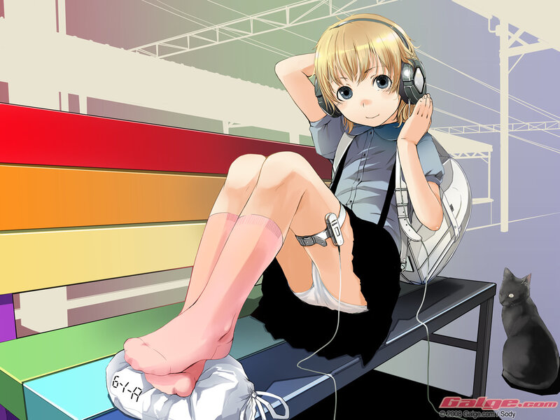 Blonde Girl on Bench — Blue