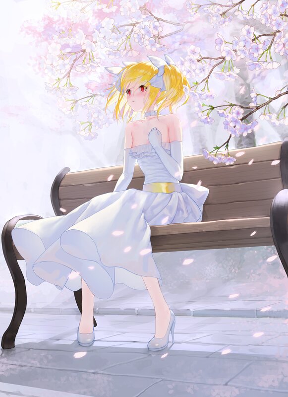 Blonde Girl on Bench — White