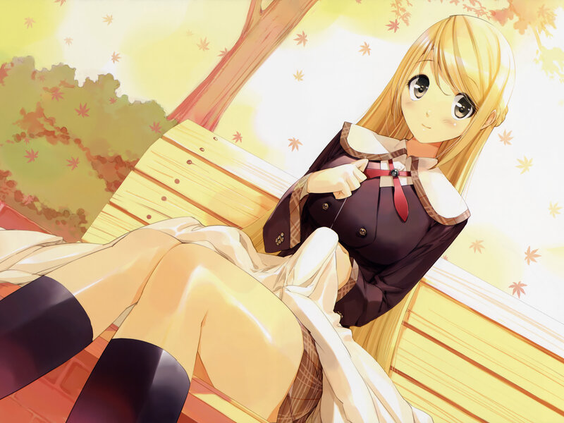 Blonde Girl on Bench — Yellow, Serene