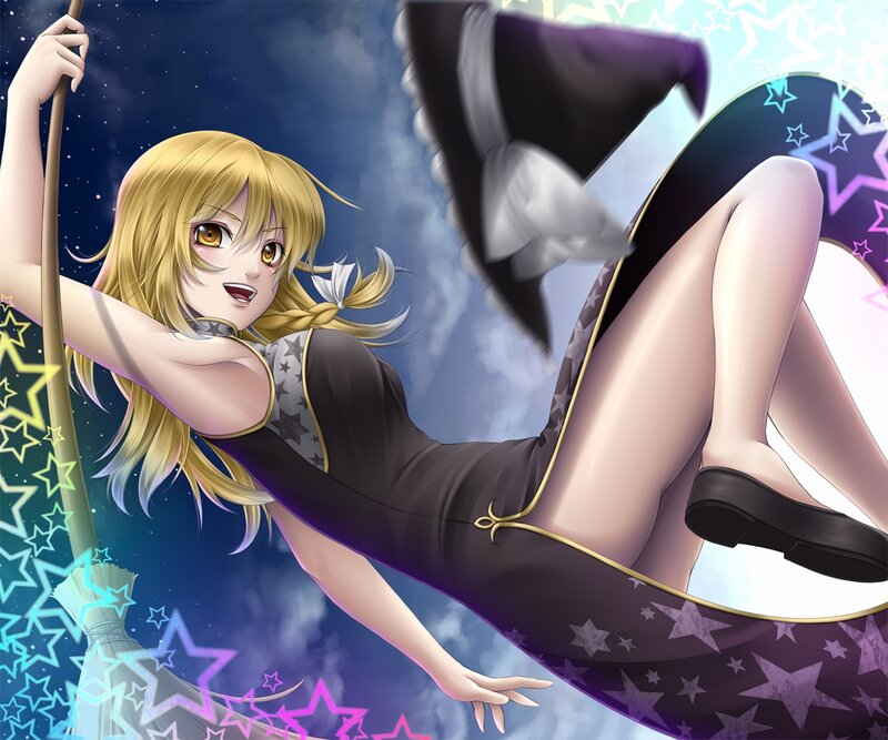 Blonde Girl on Broomstick — Blue