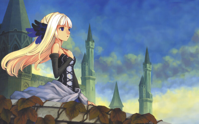 blonde girl on castle wall