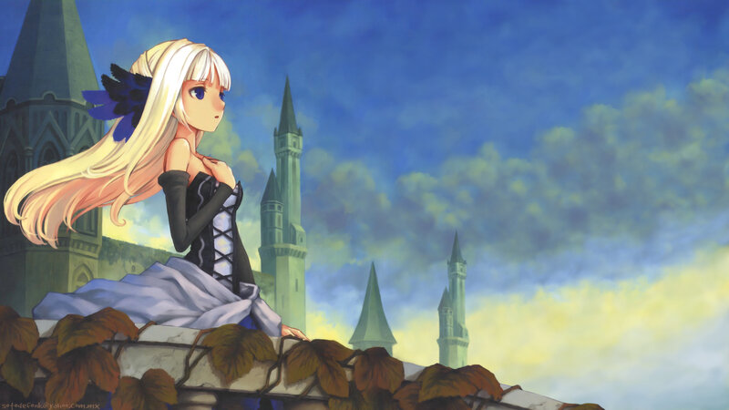 blonde girl on castle wall